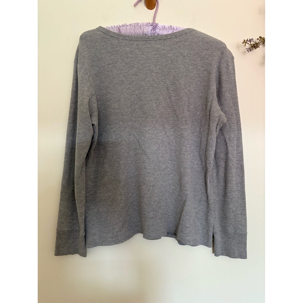 Y2K Miami Waffle Knit Top Gray Red Chenille Logo Long Sleeve Coastal Casual M - Picture 3 of 4